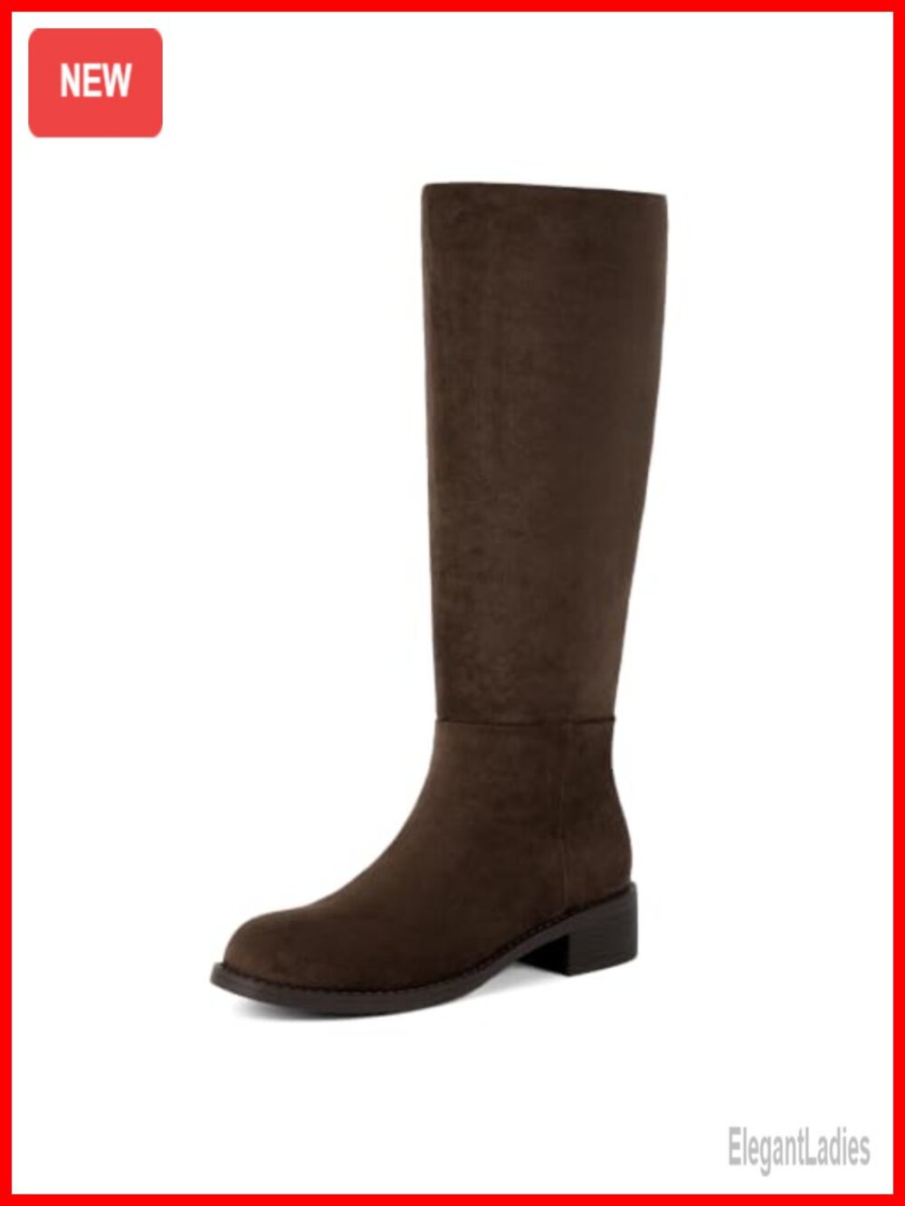 Faux Suede Knee High Boots Low Block Heel Round Toe Tall Riding Boots